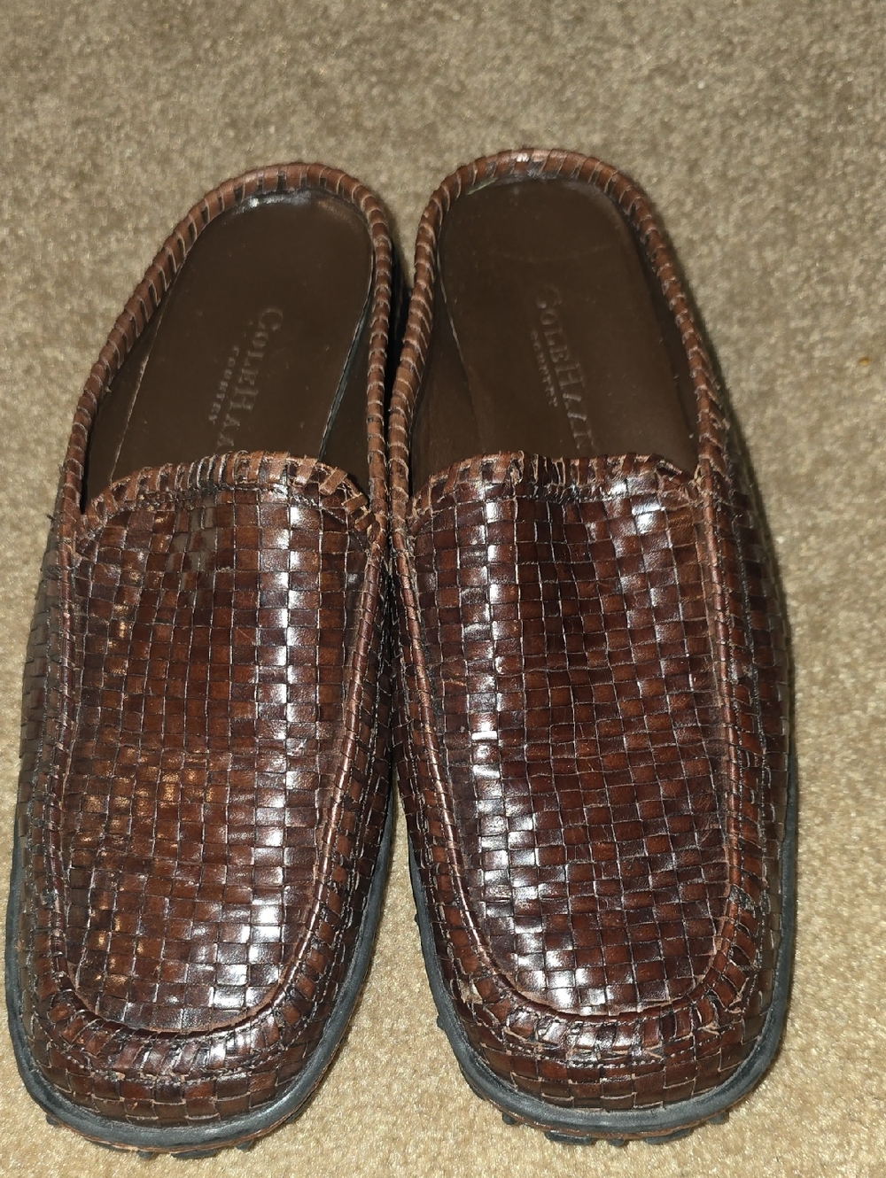 Cole Haan Women's Brown Woven Leather Slip-On Loafers/Mules
